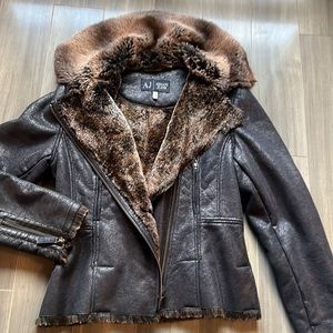 Armani Jean Women’s Trendy Charcoal Color Coat. Acrylic fiber with Faux Fur.